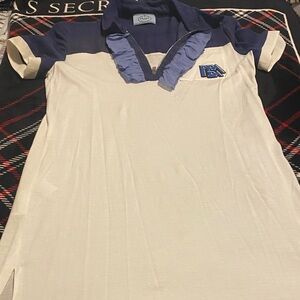 Prada White and Blue V-Neck Dress